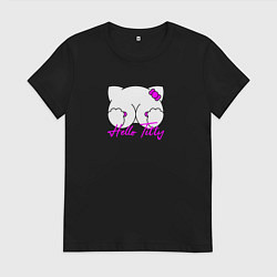 Футболка хлопковая женская Hello titty кошечка, цвет: черный