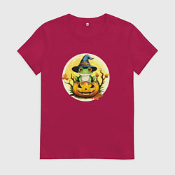 Женская футболка Лягушка ведьма на тыкве