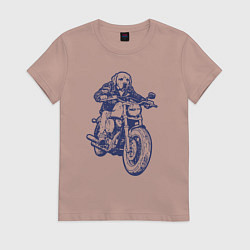 Женская футболка Лабрадор байкер на мотоцикле чоппере