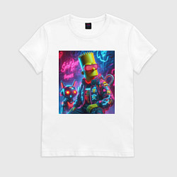 Женская футболка Барт Симпсон с котом роботом - нейроарт