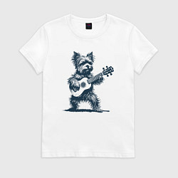 Женская футболка Йоркширский терьер играет на гитаре