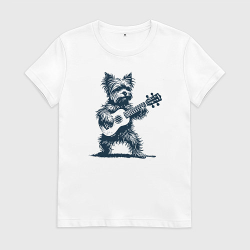 Женская футболка Йоркширский терьер играет на гитаре / Белый – фото 1