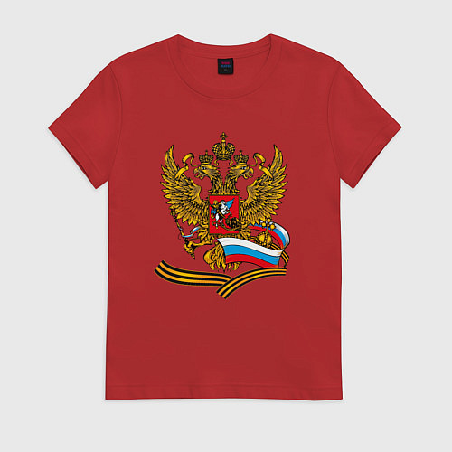 Женская футболка Двуглавый орел, флаг России и георгиевская лента / Красный – фото 1