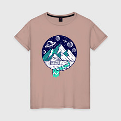 Футболка хлопковая женская Space mountains, цвет: пыльно-розовый
