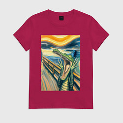 Женская футболка Крокодил кричит на картине Эдварда Мунка - мем иск