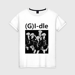 Футболка хлопковая женская G I-dle группа в стиле империи, цвет: белый