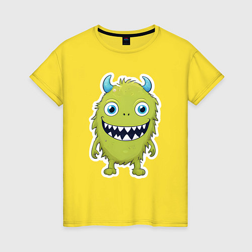 Женская футболка Смешной зеленый монстрик / Желтый – фото 1