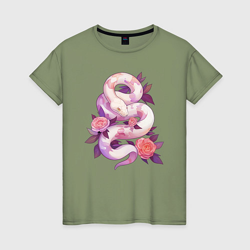Женская футболка Классная змея в розах / Авокадо – фото 1