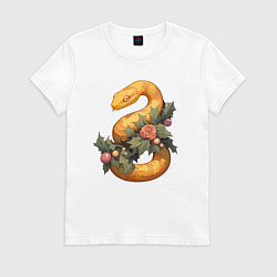 Женская футболка Жёлтая змея в листьях