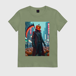 Футболка хлопковая женская Киберпанк Джек, цвет: авокадо