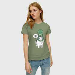 Футболка хлопковая женская С Новым годом - кот змея, цвет: авокадо — фото 2