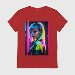 Женская футболка Киберпанк девушка с зеленым хвостом