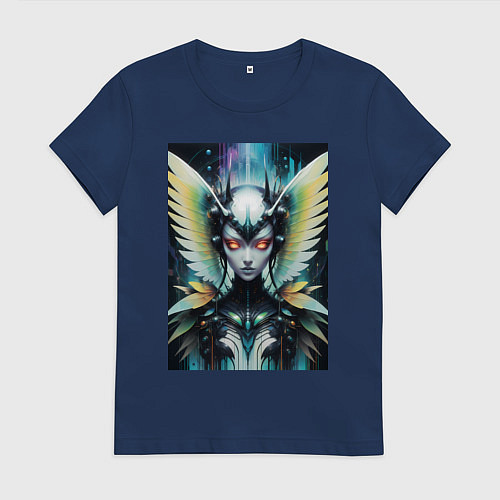 Женская футболка Киберпанк девушка робот стрекоза / Тёмно-синий – фото 1