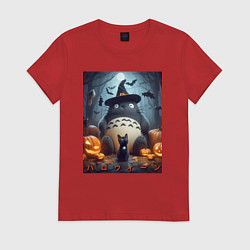 Женская футболка Totoro and black cat - halloween fantasy