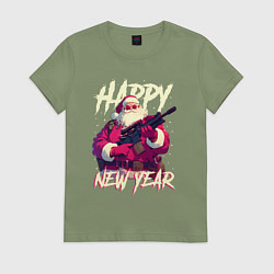 Женская футболка Happy New Year Santa Claus with weapon