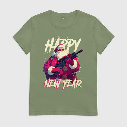 Женская футболка Happy New Year Santa Claus with weapon / Авокадо – фото 1