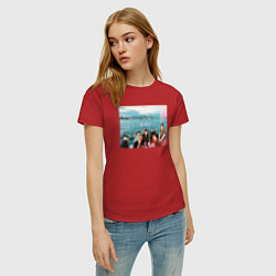 Футболка хлопковая женская Got7 на фоне сеула, цвет: красный — фото 2