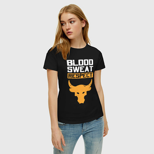 Женская футболка Blood sweet respect logo / Черный – фото 3
