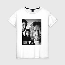 Футболка хлопковая женская Nirvana rock band black, цвет: белый