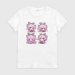 Футболка хлопковая женская Фу Сюань стикеры, цвет: белый