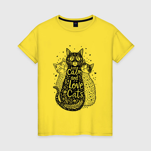 Женская футболка Keep calm and love cats / Желтый – фото 1