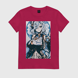 Футболка хлопковая женская Геншин Шэнь Хэ, цвет: маджента