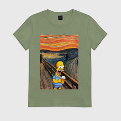 Женская футболка Кричащий Гомер Симпсон с пивом в стиле картины Эдв