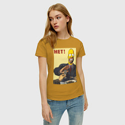 Футболка хлопковая женская Пародия на плакаты СССР Гомер Симпсон, цвет: горчичный — фото 2