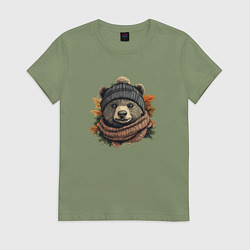 Женская футболка Медведь в шарфе и шапке