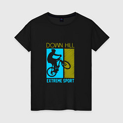 Футболка хлопковая женская Down hill extreme sport, цвет: черный