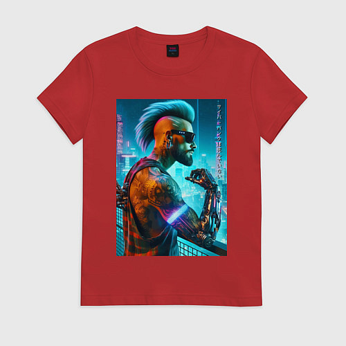 Женская футболка Cool guy - cyberpunks not dead / Красный – фото 1