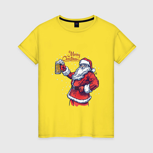 Женская футболка Merry Christmas Santa beer / Желтый – фото 1