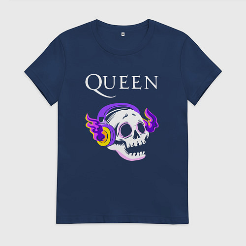 Женская футболка Queen - неоновый череп / Тёмно-синий – фото 1