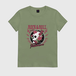 Женская футболка Рок н ролл череп и цветы