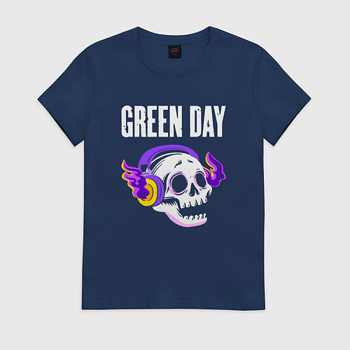 Женская футболка Green Day - неоновый череп / Тёмно-синий – фото 1