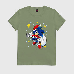 Женская футболка Соник - Санта Клаус