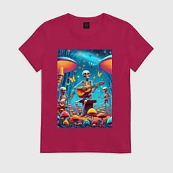 Женская футболка Соло скелета на гитаре под грибами