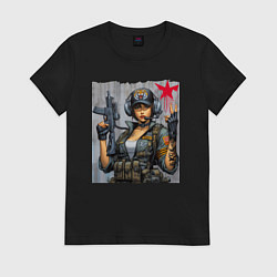 Футболка хлопковая женская Cool military girl - graffiti, цвет: черный