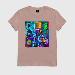 Женская футболка Скейтбордист Барт Симпсон в кибермаске - неоновое