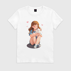 Женская футболка Белый хомяк и счастливая девушка