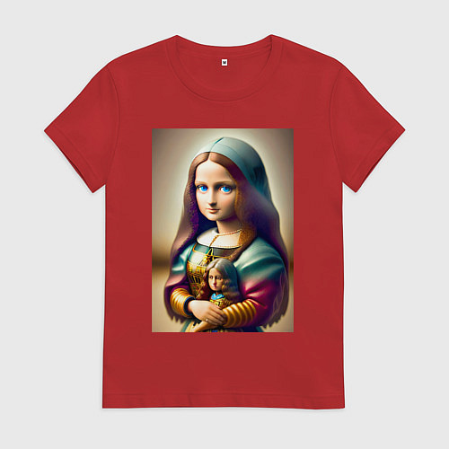 Женская футболка Маленькая Мона Лиза в детстве с куклой - нейроарт / Красный – фото 1