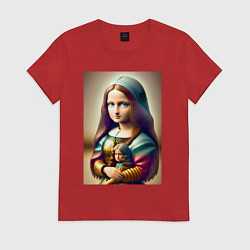 Женская футболка Маленькая Мона Лиза в детстве с куклой - нейроарт