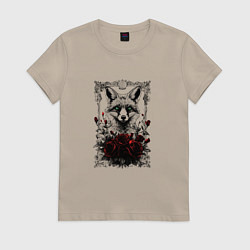 Женская футболка Лис с красными розами