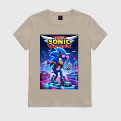 Женская футболка Sonic racing team - hedgehog on a board