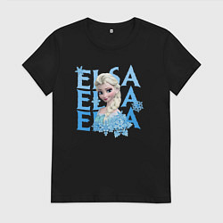Футболка хлопковая женская Эльза Холодное сердце, цвет: черный