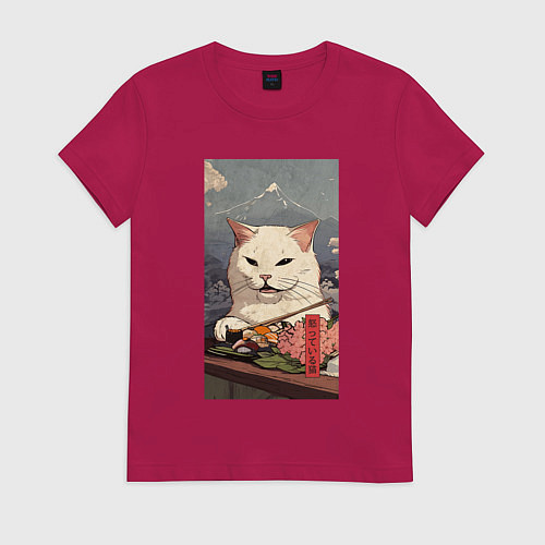 Женская футболка Cat meme - japan style / Маджента – фото 1