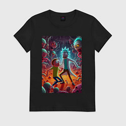 Женская футболка Рик и Морти оказались в аду - неоновое свечение