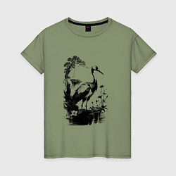 Женская футболка Цапля на болоте