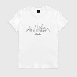 Футболка хлопковая женская Черно-белый город Москва, цвет: белый