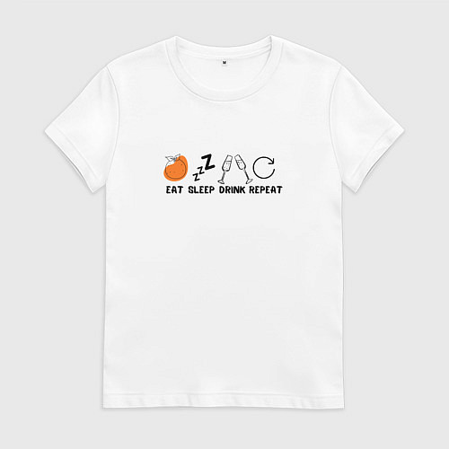Женская футболка Планы на Новый год - eat sleep drink repiat / Белый – фото 1